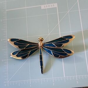 Boucher Blue Enamel On Gold Tone Dragonfly Brooch